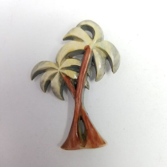 Vintage Palm Tree Brooch, Plastic Retro Style Tropical, Estate - Picture 2 of 6